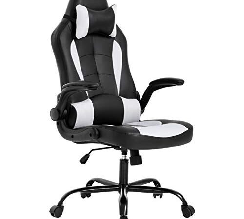 BestOffice Gaming Chair Ergonomic PC Video Game Chair Racing Computer Chair with Lumbar Support Flip Up Arms Headrest PU Leather Executive High Back Chair