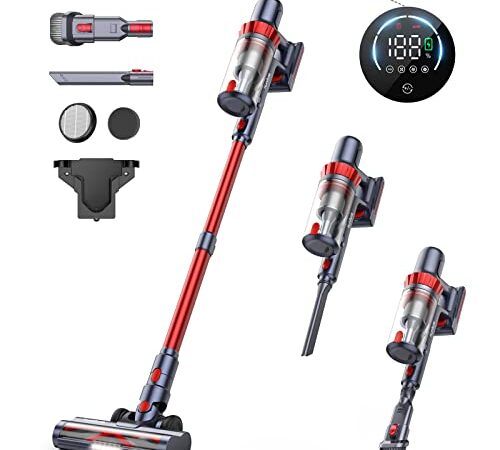 Cordless Vacuum Cleaner 400W 33KPA Stick Vacuum with Touch Screen 50min Runtime Battery Handheld Vacuum Lightweight Powerful Cordless Stick Vacuum with 1.5L Cup for Hardwood Floors, Carpets, Pet Hair