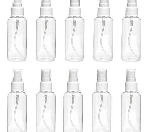 DayCount® Pack of 10 Spray Bottle, Empty Plastic Clear Small Portable Travel Bottles With Fine Mist Sprayer, Refillable Leak Proof Cosmetic Atomizers 30ml / 1oz