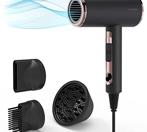Funtin Hair Dryer, Blow Dryer with Diffuser Brush Comb for Women 4C Thick Curly Hair -Professional Black