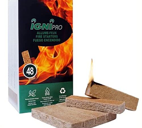 Ignipro Fire Starter Sticks for Fireplace, Campfires, and Stoves – Waterproof Camping Fire Starter Made from Wood Fiber and Wax – 48 Pcs Firestarter Sticks for Indoor and Outdoor