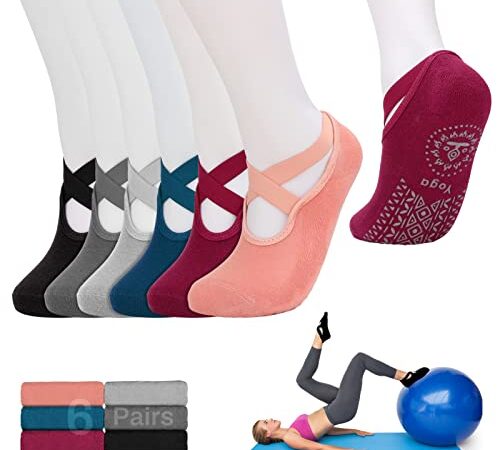 Luckit Yoga Socks with Grips for Women, Barre Socks, Non Slip Grip Socks, Pilates Socks for Yoga, Ballet, Dance, Workout, Home and Hospital, 6 Pairs of 6 Colors, Free Size 5~10 (6 Pairs of 6 Colors)