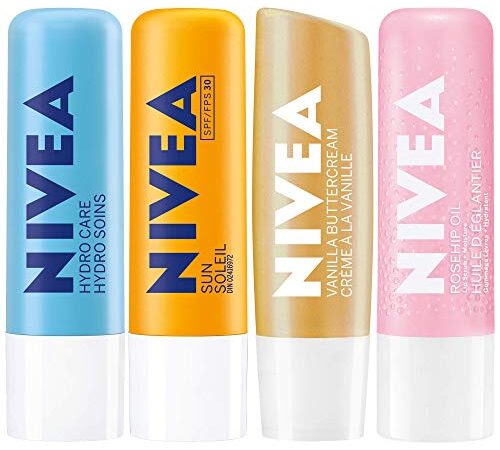 Nivea Hydrating Caring Lip Moisturizer Mix Pack, 4x4.8g Stick