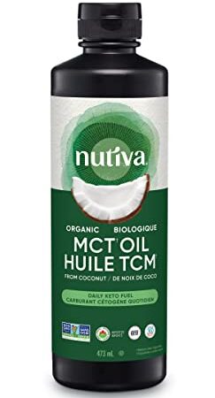 Nutiva Organic MCT Oil, Unflavored, 473 mL | Organic, Non-GMO, Non-BPA | Vegan, Gluten-Free, Keto & Paleo | 14g MCT per Serving & Neutral Flavor for Energy Boost to Coffee, Shakes and Salads