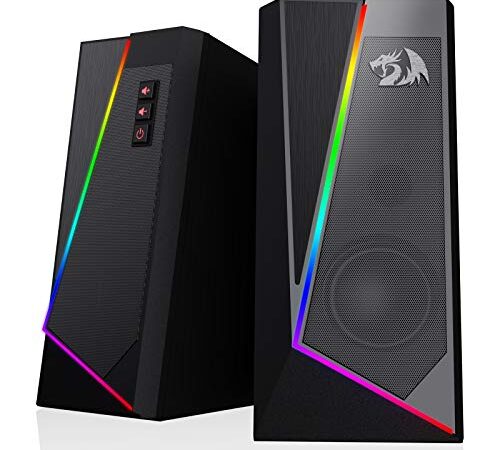 Redragon GS520 Anvil RGB Desktop Speakers, 2.0 Channel PC Computer Stereo Speaker with 6 Colorful LED Modes, Enhanced Bass and Easy-Access Volume Control, USB Powered w/ 3.5mm Cable