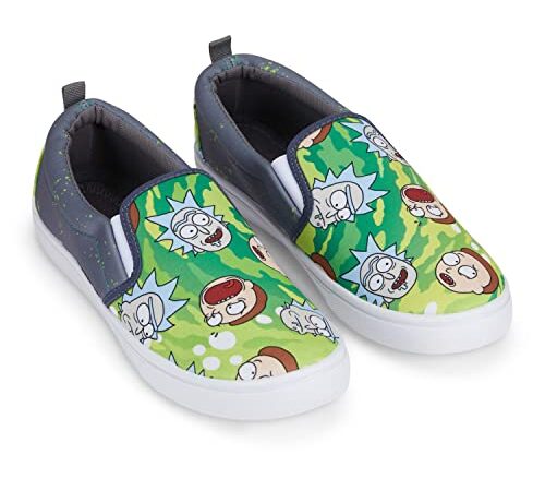 RICK AND MORTY Mens Shoes - Mens Slip On Sneakers - Rick & Morty Canvas Slip On Sneakers, Green, 11