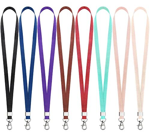 Teskyer 8 Pack, Neck Lanyards for Keys ID Card Badge Holder, Durable Flat Nylon Lanyard Strap with Stainless Swivel Hook for Office Name Tag Badge Holders, Keychains, Camera(8 Pack,8 Color Mix)