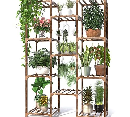 Veakoo Plant Stand Indoor Outdoor,11 Tiered Tall Wood Flower Stands Large Plant Shelf Multiple Garden Shelves Window Display Holder Rack for Corner Balcony Patio Living Room Bedroom with 3 Free Tool