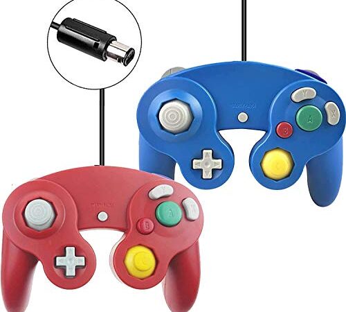 Wired Gamecube Controller for Wii Game Gube Console (Red and Blue，2 Packs)