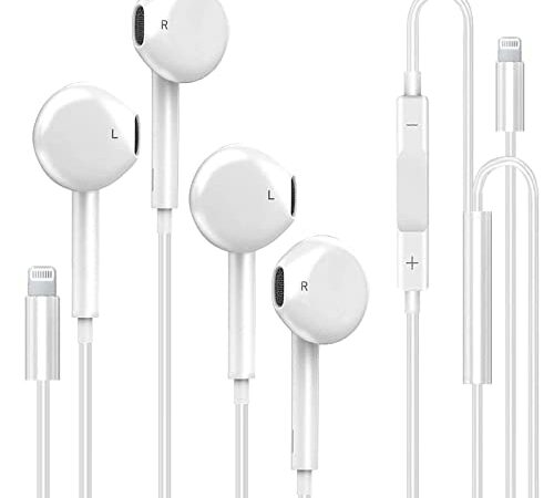 2 Pack iPhone [Apple MFi Certified] Wired in-Ear Stereo Noise Canceling Isolating Lightning Headphones with Built-in Microphone&Volume Control Compatible with iPhone 13 12 SE 11 X 8 7-All iOS