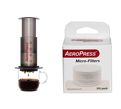 AeroPress Coffee and Espresso Maker - 1 to 3 Cups Per Pressing, Black Gray, Height: 11.5" (80R11) & Replacement Filter Pack - Microfilters for The AeroPress Coffee and Espresso Maker - 350 Count