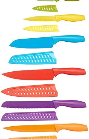 Amazon Basics 12-Piece Colored Kitchen Knife Set