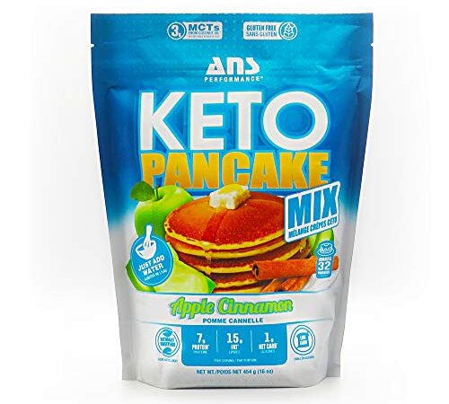 ANS Performance KETO Pancake & Waffle Mix (16 Servings, 16 oz) - Low Carb, Gluten-Free, Paleo, Low Glycemic | Made with Natural Almond Flour, Easy to Make 7g of Protein ( 32 Pancakes ) (Apple Cinnamon)