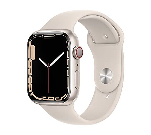 Apple Watch Series 7 [GPS + Cellular 45mm] Smart Watch w/Starlight Aluminum Case with Starlight Sport Band. Fitness Tracker, Blood Oxygen & ECG Apps, Always-On Retina Display, Water-Resistant