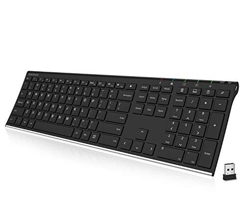 Arteck 2.4G Wireless Keyboard Stainless Steel Ultra Slim Full Size Keyboard with Numeric Keypad for Computer/Desktop/PC/Laptop/Surface/Smart TV and Windows 10/8/ 7 Built in Rechargeable Battery