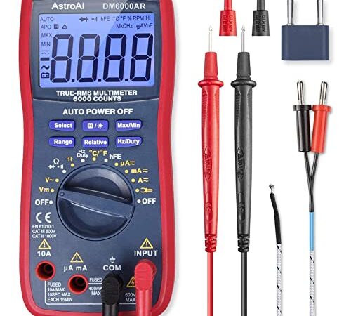 AstroAI Digital Multimeter TRMS 6000 Counts Volt Meter Ohmmeter Auto-Ranging Tester; Accurately Measures Voltage Current Resistance Diodes Continuity Duty-Cycle Capacitance Temperature for Automotive