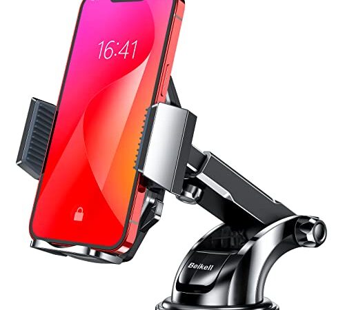 Beikell Car Phone Holder, Adjustable Car Phone Mount Cradle 360 degree Rotation - Cell Phone Holder for Car with One Button Release and Strong Sticky Gel Pad for Mobile Phones from 4.7 to 6.7 inches