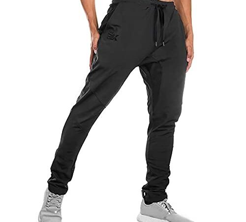 BROKIG Mens Jogger Sport Pants, Casual Gym Workout Sweatpants with Double Pockets (Large, Black)