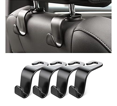 Car Headrest Hook, 4pcs Black Car Headrest Seat Hook Hidden Car Rear Seat Hanger Storage Hooks, Suitable for Hanging Handbags, Wallets Grocery Bags Cloth Kid's Toy Holder Fit Universal Car Vehicle