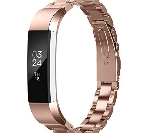 Compatible with Fit Bit Alta HR Bands, Replacement Band Adjustable Stainless Steel Bracelet Straps for Fit Bit Alta HR and Fit Bit Alta Fitness Tracker Wristbands for Women Men-Rose Gold