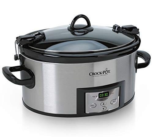 Crock-Pot 6-Quart Programmable Cook and Carry Oval Slow Cooker, Digital Timer, Stainless Steel, SCCPVL610-S