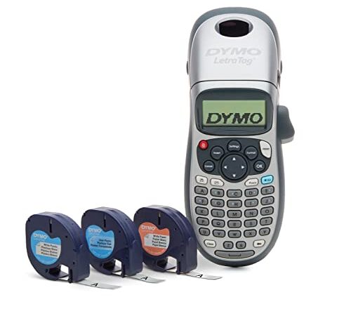 DYMO Label Maker with 3 Bonus Labeling Tapes, LetraTag 100H Handheld Label Maker & LT Label Tapes, Easy-to-Use, Great for Home & Office Organization