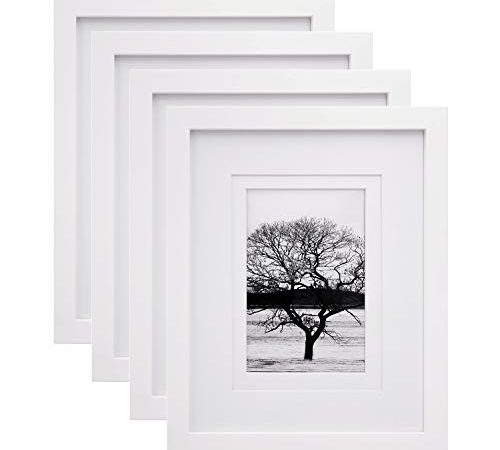 Egofine 8x10 Picture Frames 4 PCS, Made of Solid Wood Display 4x6 and 5x7 with Mat or 8x10' without Mat, for Table Top Display and Wall Mounting Photo Frame White