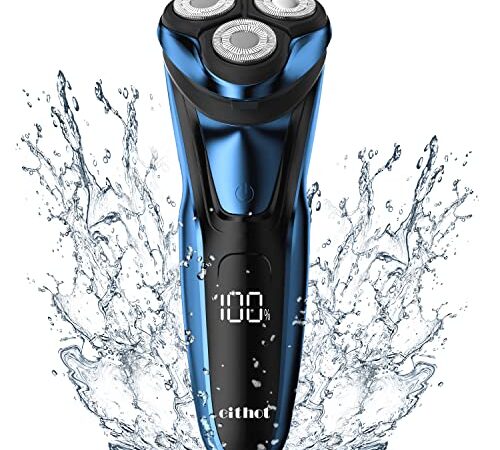 Electric Shaver for Men 3D Rechargeable Rotary Shaver Beard Trimmer Wet Dry IPX7 Waterproof Cordless Razor with Pop-up Trimmer,LCD Display and Travel Lock