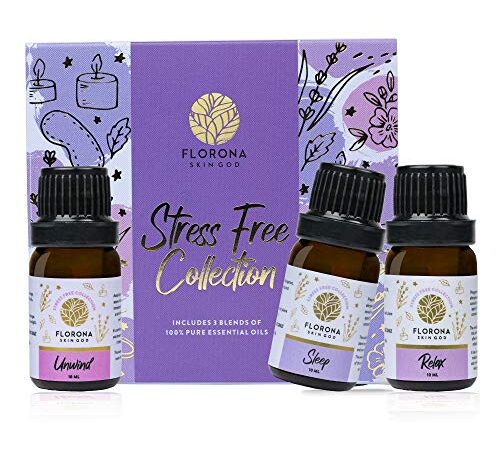 Florona Stress Free Premium Quality Oil Gift Set of 3 - 1 fl oz (10 ml x 3) for Diffuser Aromatherapy - Sleep, Relax & Unwind