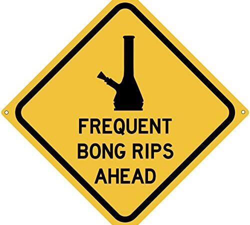 Frequent Bong Rips 12" x 12" Funny Tin Road Sign 420 Pot Theme Head Shop Cannabis Dispensary Cafe Tavern Home Decor
