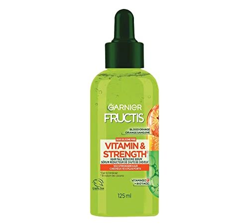 Garnier Fructis Vitamin & Strength Hair Fall Reducing Serum Treatment for Weak Hair with Tendency to Fall, Silicone Free, with Blood Orange, Vitamin C and Biotin, 125mL