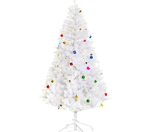 HOMCOM 6ft Artificial Christmas Tree, Indoor Home Xmas Holidays Décor with Ornament, White