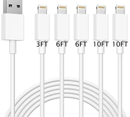 iPhone Charger 5Pack [3FT 6FT 6FT 10FT 10FT] Lightning Cable MFi Certified Apple Charging Cord Compatible with iPhone 14 13 12 11 Pro MAX Xs Xr X 8 7 6 6s Plus SE 5S iPad iPod (White)