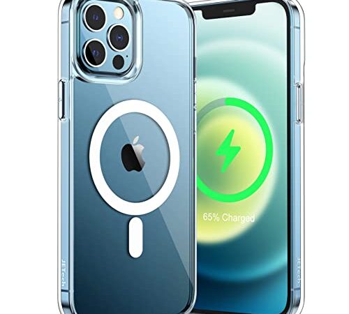 JETech Magnetic Case for iPhone 12 Pro Max 6.7-Inch Compatible with MagSafe Wireless Charging, Shockproof Phone Bumper Cover, Anti-Scratch Clear Back (Clear)