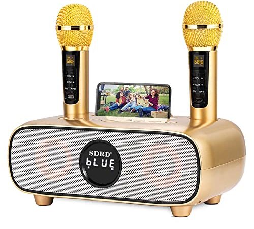 Karaoke Machine for Adults and Kids,Portable Bluetooth 2 Wireless Karaoke Microphone with Holder/USB/TF Card/AUX-in, PA Speaker System for Home Party, Picnic,Car,Outdoor/Indoor