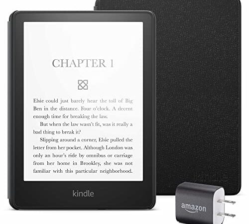 Kindle Paperwhite Essentials Bundle including Kindle Paperwhite 8GB - Wifi, Amazon Leather Cover, and Power Adapter
