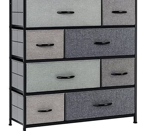 LLappuil 8 Drawer Dresser Tall, Fabric Dresser for Bedroom, Closet, Nursery, Office, Storage Dressers Chest of Drawers with Collapsible Bins, Steel Frame, Wood Top & Handles
