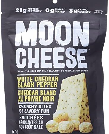 Moon Cheese White Chedda Black Peppa, 100% Cheddar Cheese, Low-Carb 10 Oz, Keto-Friendly, High Protein Snack Alternative to Protein Bars, Cookies, and Shakes, 57 Grams