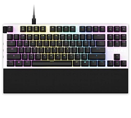 NZXT Function TKL – Tenkeyless Gaming Keyboard – Gateron Red Mechanical Switches: Linear, Fast, and Quiet – Hot-Swappable – RGB Backlit – Aluminum Top Plate – Wrist Rest – White