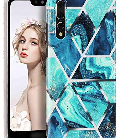 P20 Pro Case,Imikoko Blue Gold Marble Design Glitter Black Bumper Case Slim Anti-Scratch Shockproof Cover Glossy Finish Flexible Soft Case for Huawei P20 Pro