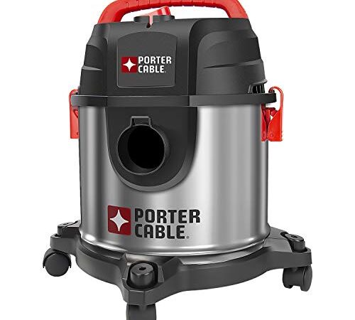 PORTER-CABLE Wet/Dry Vacuum 4 Gallon 4HP Stainless Steel Light Weight Portable, 3 in 1 Function with Attachments, Silver+red