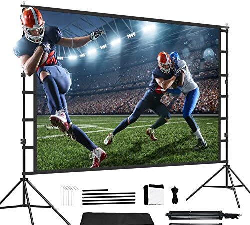 Projector Screen with Stand,150inch Indoor Outdoor Movie Projection Screen 4K HD 16: 9 Wrinkle-Free Design for Backyard Movie Night(Easy to Clean, 1.1Gain, 160° Viewing Angle & A Carry Bag)