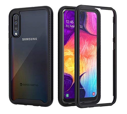 seacosmo Samsung A50 Case, [Built-in Screen Protector] Full Body Clear Bumper Case Shockproof Protective Phone Cases Cover for Samsung Galaxy A50/A50s/A30s/ A505U, Black