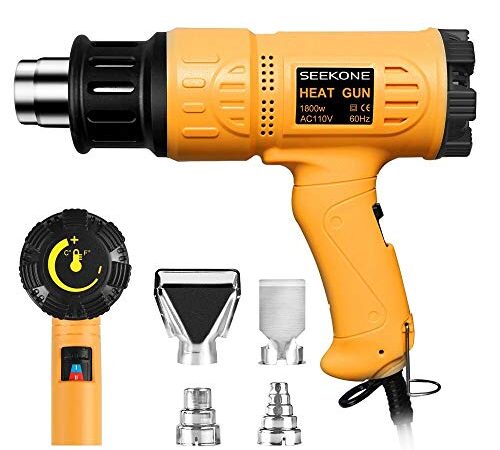 SEEKONE Heat Gun 1800W 122℉~1202℉（50℃- 650℃）Fast Heating Heavy Duty Hot Air Gun Kit Variable Temperature Control Overload Protection with 4 Nozzles for Crafts, Shrinking PVC, Stripping Paint(5.2FT)