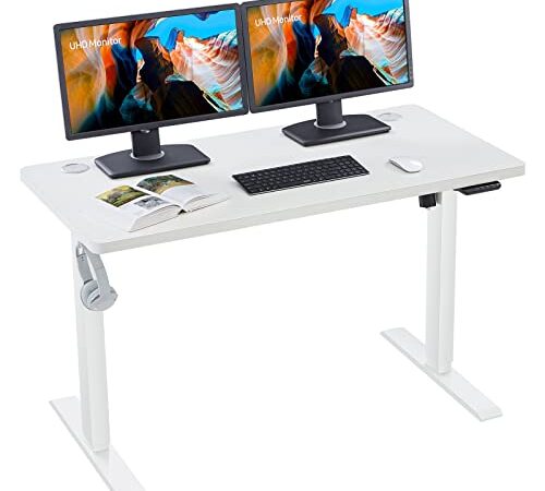 Soohow Standing Desk Electric Stand Up Desk Adjustable Height 48 * 24 Inch, Memory Preset Controller, Light Wood Tabletop (120 x 60 cm), White Frame for Home Office