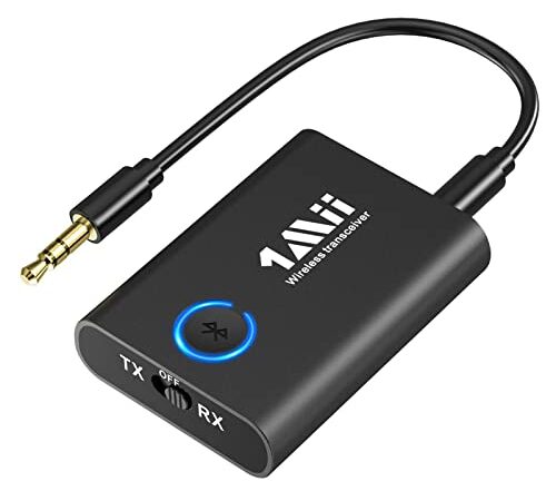 [Upgraded] 1Mii Bluetooth Transmitter Receiver 2-in-1, aptX HD Low Latency aptX Adaptive Bluetooth 5.2 for Audio System, Bluetooth Transmitter for TV to Headphones, Wireless 3.5mm/Aux Bluetooth Audio Receiver Adapter Transmit & Receive Bluetooth for TV/Speakers/Car/Air Travel/Earphones