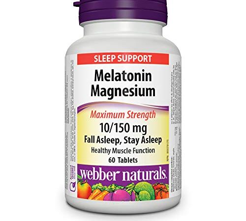 Webber Naturals Melatonin 10 mg with 150 mg of Magnesium, 60 Tablets, For Sleep Support, Muscle Function and Relaxation, Vegan