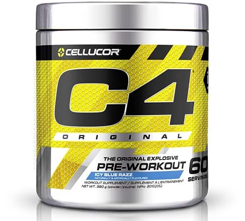 Cellucor C4 Original Pre Workout Powder, Energy Drink Supplement with Creatine, Nitric Oxide & Beta Alanine, Icy Blue Razz, 60 Servings