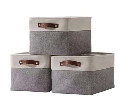 DECOMOMO Storage Bins | Fabric Storage Basket for Shelves for Organizing Closet Shelf Nursery Toy | Decorative Large Linen Closet Organizers with Handles Cubes (White, Large 3 Pack)