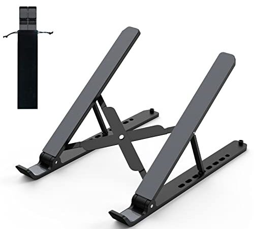 Laptop Stand for Desk, Adjustable Laptop Riser ABS+Silicone Foldable Portable Laptop Holder, Ventilated Cooling Notebook Stand for 10-15.6” Laptops,Tablet-Black